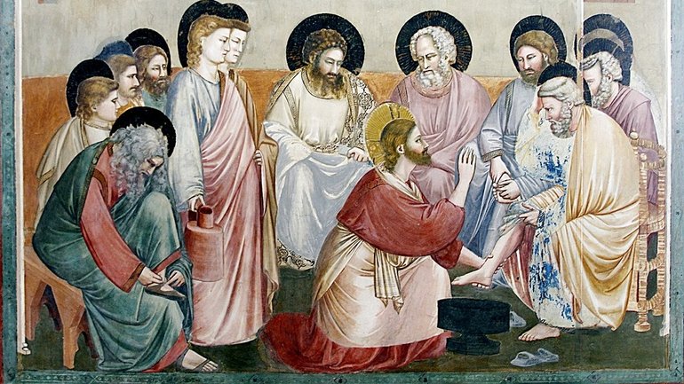 Ісус Христос омиває ноги апостолу Петру (Джотто, фреска в капеллі Скровеньї) - фото 1